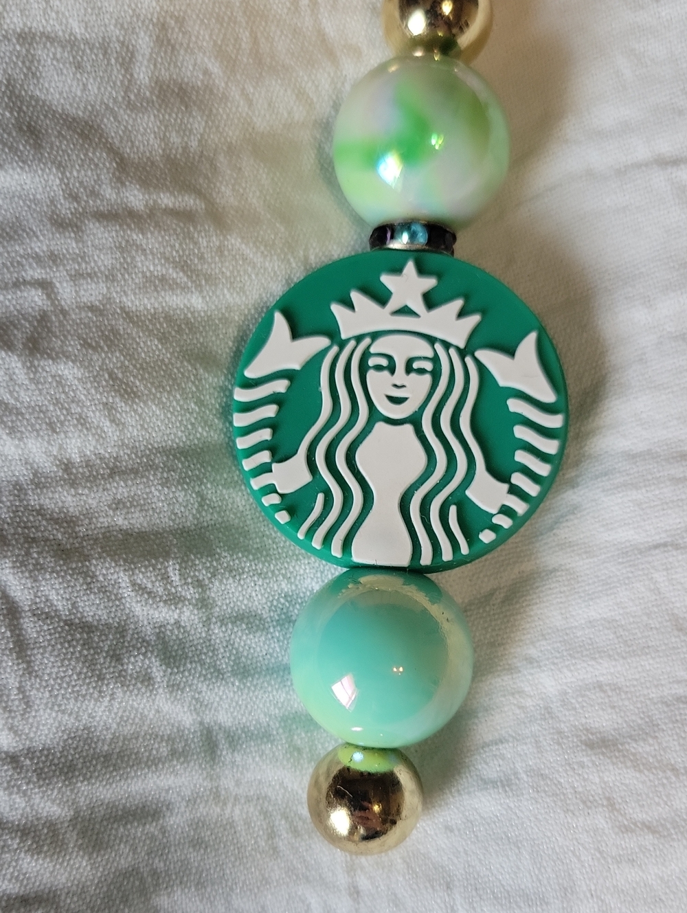 Starbucks Green Logo Beaded Keychain with Gold Hardware - Picture 2 of 3